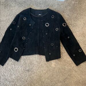 Forever 21 Black Suede Grommet-Accent Cropped Jacket